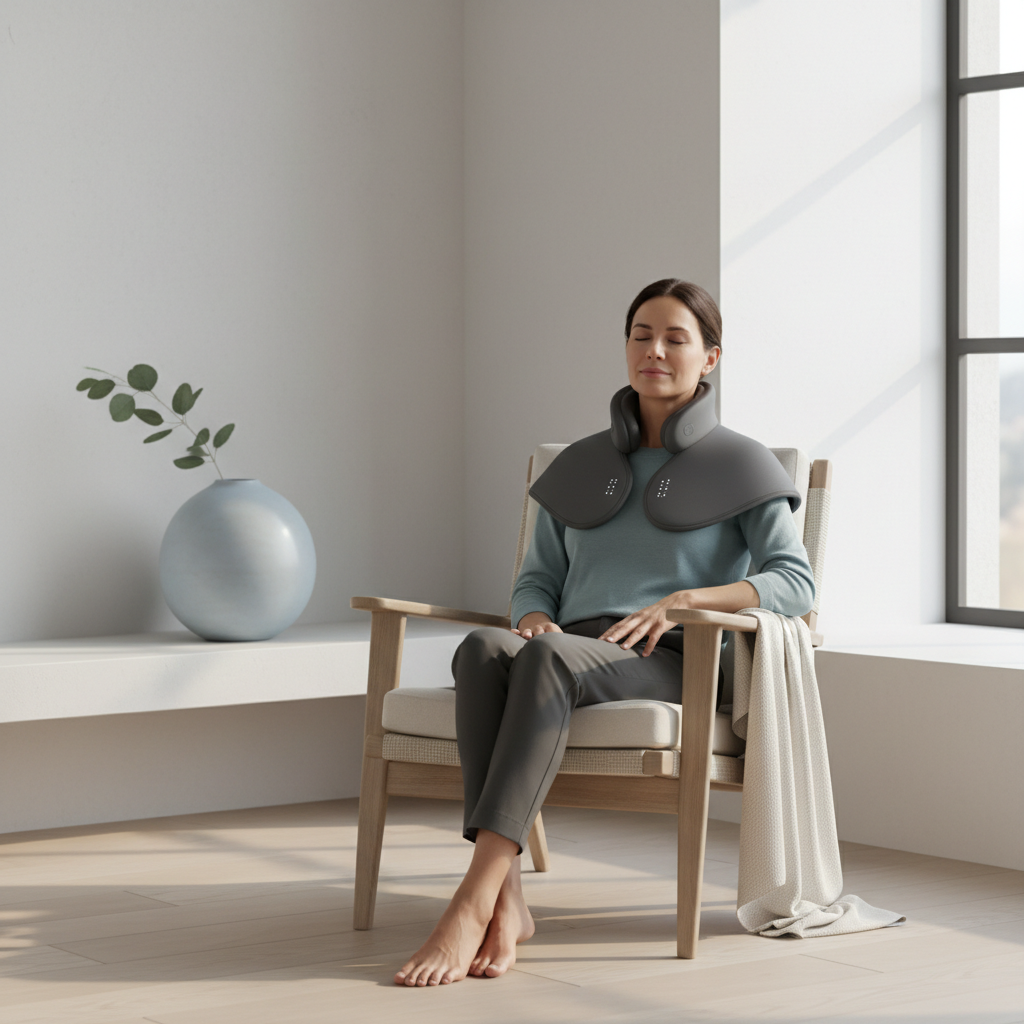 Wireless neck and shoulder massage shawl lifestyle shot
