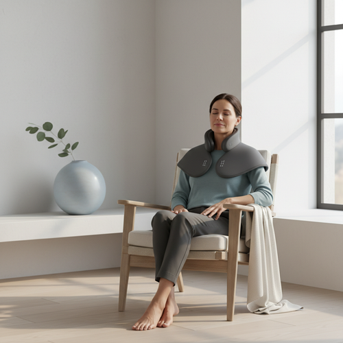 Wireless neck and shoulder massage shawl lifestyle shot
